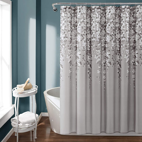 Lush Decor Weeping Flower Shower Curtain - Fabric Floral Vine Print Design, 72? x 72?, Gray