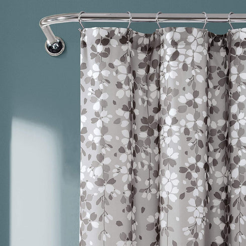 Lush Decor Weeping Flower Shower Curtain - Fabric Floral Vine Print Design, 72? x 72?, Gray