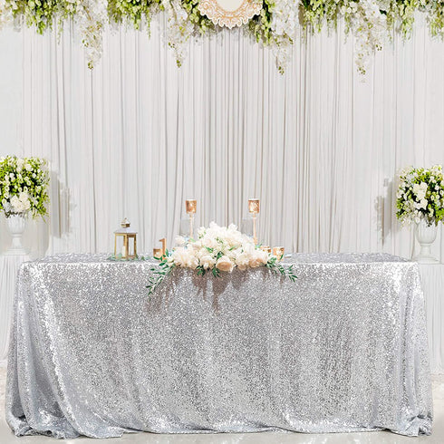 B-COOL 60x102 Inch Christmas Tablecloth Rectangle Silver Sequin Tablecloth Sequin Table Linens Glitter Tablecloth Wedding Sequin Tablecloth for Christmas