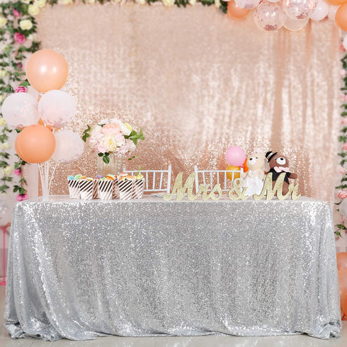 B-COOL 60x102 Inch Christmas Tablecloth Rectangle Silver Sequin Tablecloth Sequin Table Linens Glitter Tablecloth Wedding Sequin Tablecloth for Christmas