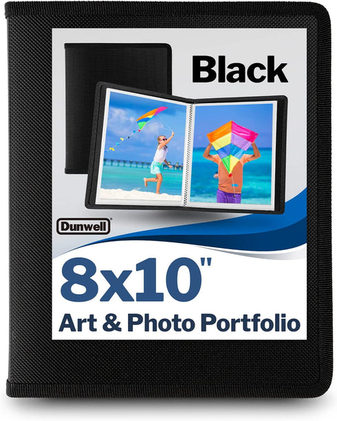 Dunwell 8x10 Photo Album Book - (Black), Art Portfolio Binder for 8 x 10 Pictures, 24 Pocket Display 48 Pages, 10x8 Sheet Protector Folder for Kids Artwork, Autograph, and Prints