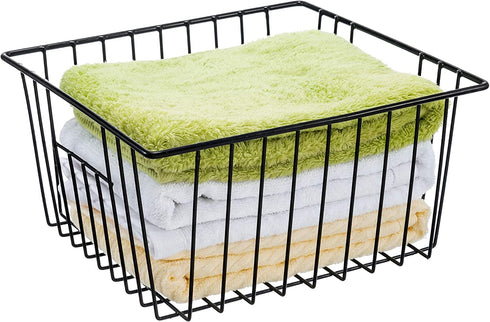 iPEGTOP Deep Refrigerator Freezer Baskets, Large Household Wire Storage Basket Bins Organizer with Handles for Kitchen, Pantry, Freezer, Cabinet, Closets, Black, Set of 2