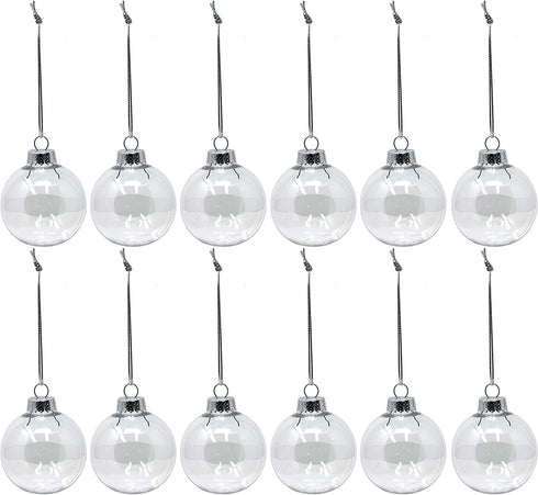 Creative Hobbies Round Clear Plastic Ball Ornaments, 83mm, Pack of 12
