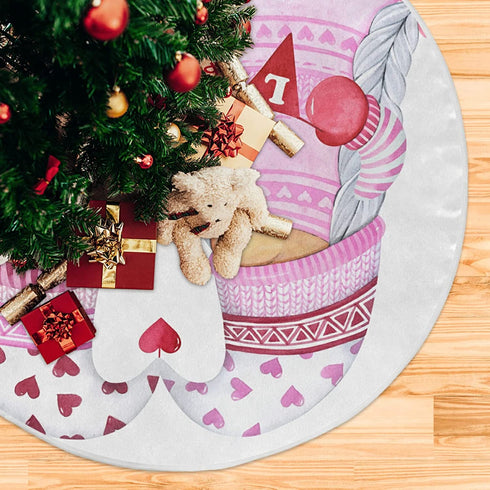 Aflyko Valentine's Day Tree Skirt Pink Gnome Love Couple Xmas Tree Base Cover Mat Party Living Room Tree Stand Mat Daily Seasonal Home Wedding Decor 35.4"