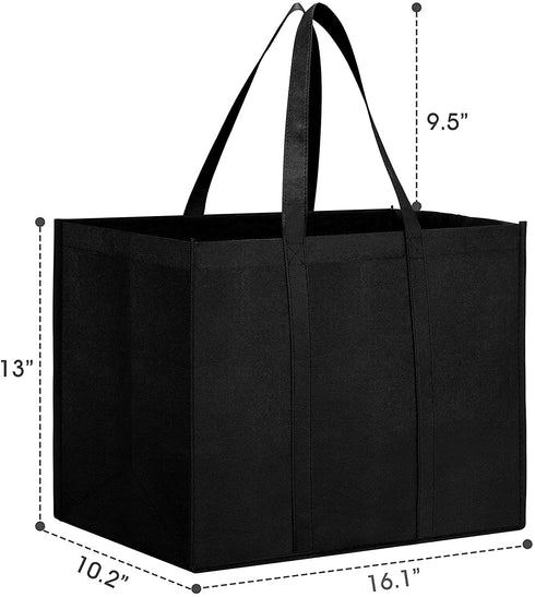 WISELIFE Reusable Grocery Shopping Bags 10 Pack Large Foldable Tote Bags Bulk, Eco Produce Bags with Long Handle for Shopping Groceries Clothes (Grey&Black)