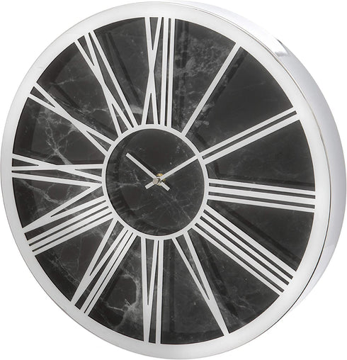 Unity Silver Metal Roman Numeral 40cm Wall Clock with Black Marble Face