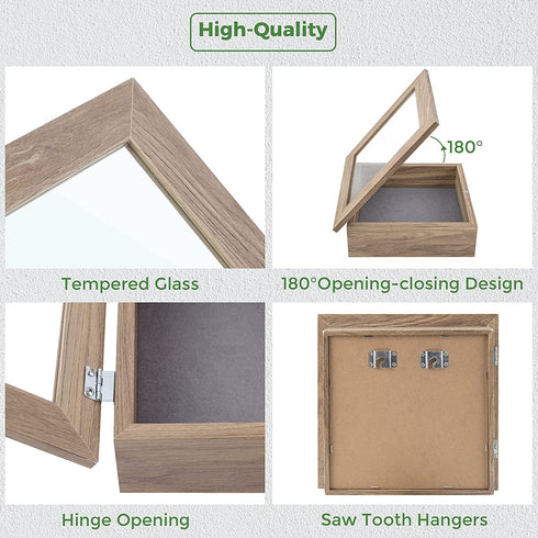 Frametory, 8x8 Shadow Box Frame - Front Opening - 2 inch Depth Display Box for Wall and Tabletop Display- Memory Box, 6 Pins Included (8x8, Tan)