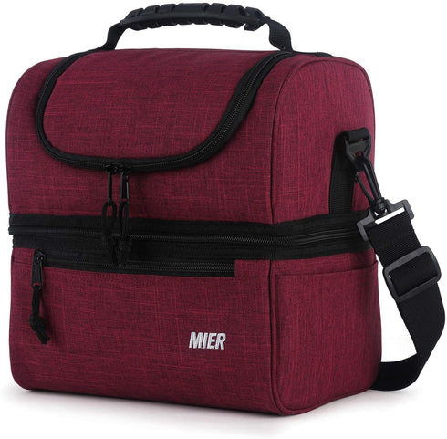 MIER Adult Lunch Box Insulated Lunch Bag Large Cooler Tote Bag for Men, Women, Double Deck Cooler (Dark Red, Large)