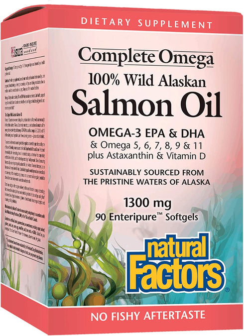 Natural Factors Complete Omega, Wild Alaskan Salmon Oil, Supports Heart and Brain Health with Omega-3 DHA and EPA, 90 softgels (90 Servings)