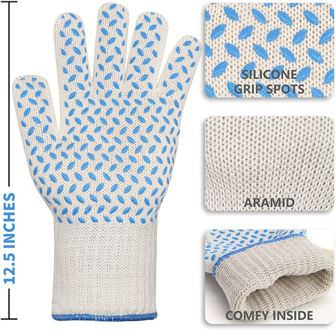 DEYAN 932°F Extreme Heat Resistant Oven Gloves - Kitchen Non-Slip Oven Mitts with Finger, Cooking Gloves for BBQ, Baking, Grilling, Potholder, 1 Pair (White)