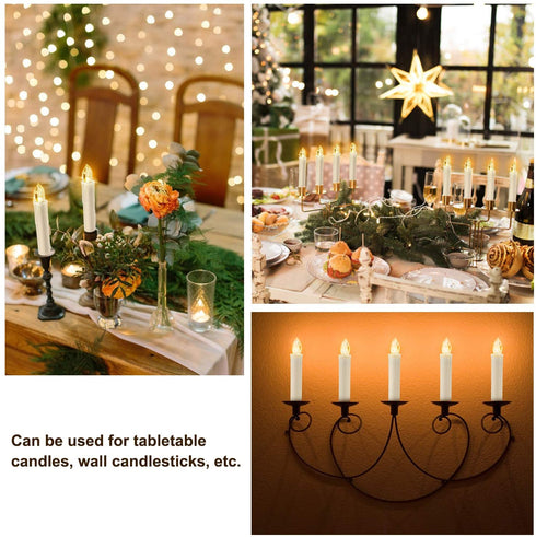 10 PCS LED Flameless Window Lights Candle, Battery Operated Taper Candles with Remote Timer, Christmas Flickering Window Candles with Suction Cups and Clips for Home Decorations, Holiday, Chandelier