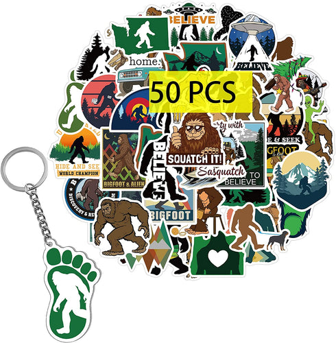 Kilmila Big Cartoon Foot Stickers?50Pcs with Sasquatch Keychain?Gifts Merch Big Cartoon Fans Party Supplies Bogfoot Toys Games Stickers for Skateboard Guitar Bicycle Kids
