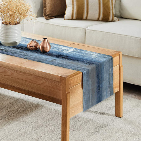 Emvency Cotton Burlap Farmhouse Style Table Runner, Abstract Art Painting Denim Blue Table Runners for Kitchen Coffee Table Family Dinners Holiday Parties Wedding Events Decor(13x72 inch)