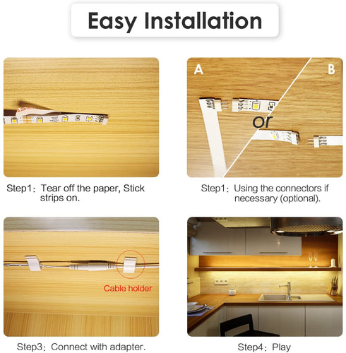 WOBANE Under Cabinet LED Lighting kit, 6 PCS LED Strip Lights with Remote Control Dimmer and Adapter, Dimmable for Kitchen Cabinet,Counter,Shelf,TV Back,Showcase 2700K Warm White,Bright 1500lm,Timing