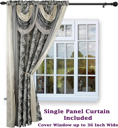 Bella Luxury Jacquard Curtain Panel with Attached Waterfall Valance & Scarf 54 by 84-Inch Grey