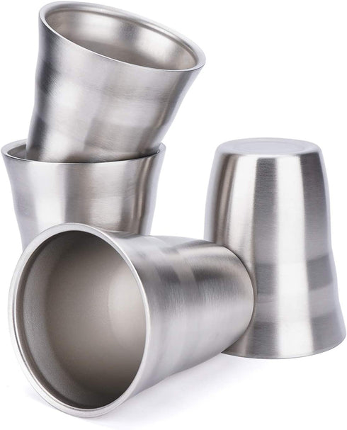 Metal Cups 8 oz Set of 4, Beasea Stainless Steel Cup 8 oz, Double Wall Stackable Small Metal Glasses for Drinking Stainless Cups Insulated Metal Drinking Cups Tumbler for Kids and Adults