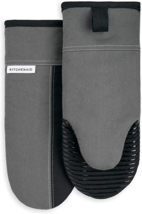 KitchenAid Beacon Two-Tone Oven Mitt 2-Pack Set, 5.75"x13", Contour Silver/Onyx Black 2 Count