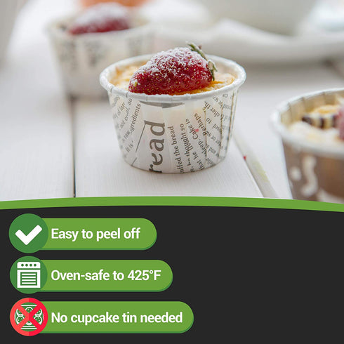 Panificio Premium 1-oz Baking Cups: Small-Pleated Ridge Cups Perfect for Muffins, Cupcakes or Mini Snacks - Black and White Press Print Design - Disposable and Recyclable - 200-CT - Restaurantware