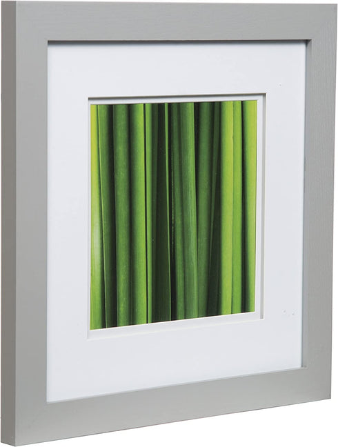 Gallery Solutions Wall Mount Double Mat Picture Frame, 8" x 8" with Mat or 12" x 12" Without Mat, Gray/White