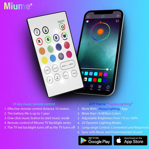 Miume 13.2Ft Music LED Strip Lights for 48-60 inch TV, RGB USB Powered TV Led Backlight with APP Control,TV Led Back Light Kit for Flat Screen TV,PC¦