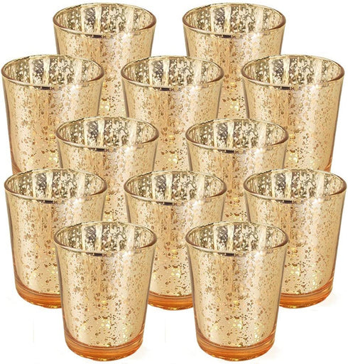 Just Artifacts 2.75-Inch Speckled Mercury Glass Votive Candle Holders (12pcs, Gold)