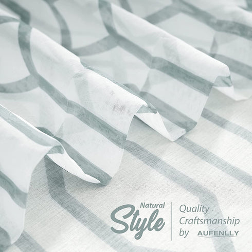 AUFENLLY Geometric Moroccan Patterned Sheer Curtains 63 Inch Length 2 Panels Faux Linen Modern Farmhouse Contemporary Sheer Curtains for Living Room Bedroom Rod Pocket 54 x 63 Inch 2 Panels, Grey