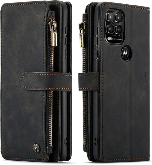 HAII Case for Moto G Stylus 5G 2021, Flip Leather Wallet Case with 10 Card Slot Holder Zipper Pocket Kickstand Magnetic Closure Shockproof Flip Folio Cover for Moto G Stylus 5G 2021 (Black)