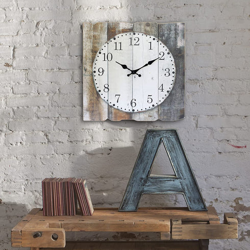 Stonebriar Square 15" Rustic Farmhouse Worn Wood Arabic Number Battery Operated Wall Clock