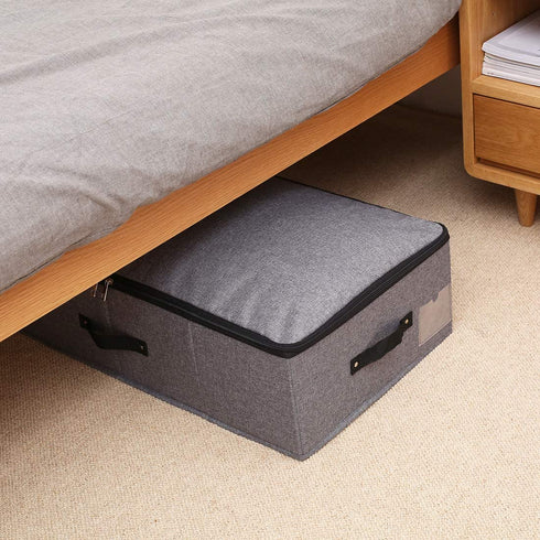 AMJ 29.5" 15" 6.7", Rigid Under Bed Garment Storage Bins, Folding & Washable, Soft Zip Lid, Black Gray
