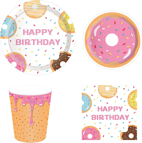 Anor Wishlife Donut Party Supplies,Donut Grow Up Party SuppliesServes 16Includes Donut Paper Plates,Cups,Napkins and Straw for Donut Party, Donut Grow Up Party, Hawaiian Party,1st Birthday,Baby Shower,Picnic,Thanksgiving,Christmas and Happy New Year(113Pc