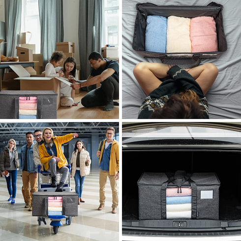 Alameda Large Capacity Storage Tote Bags Clothes Organizer for Clothing, Blanket, Bedding, Moving Supplies, Heavy Duty Moving Bag with Strong Handles, Sturdy Zippers, Clear Window and Oversized Opening (Grey, 1 Pack)