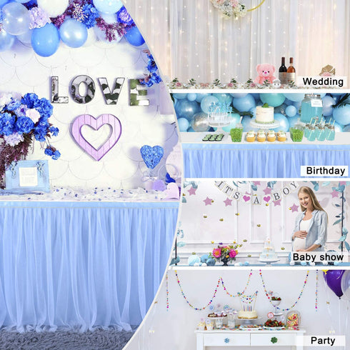 6FT Blue Tulle Table Skirt Blue Tutu Table Skirts for Wedding Birthday Party Baby Shower