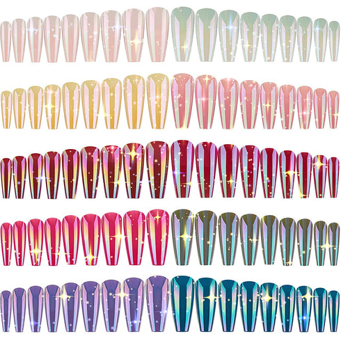 240 Pieces Extra Long Press on Nails Ballerina Coffin False Nails Solid Color Full Cover Fake Nails Artificial Acrylic Nails for DIY Nail Salon Women Girls (Aurora Pattern)