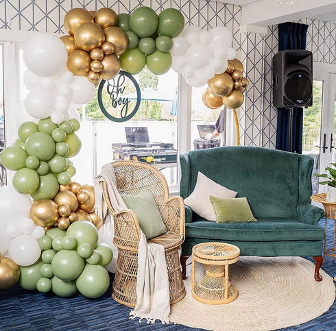 Boognt Sage Green Balloon Arch Kit White Gold Retre Green Balloons for Baby Shower Wedding Birthday Party Decoration