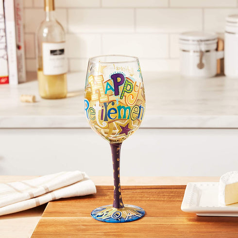 Lolita Happy Retirement Artisan Painted Wine Glass Gift