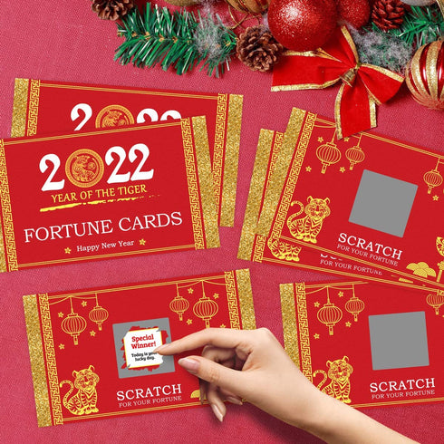 26pcs Chinese New Year Scratch Off Fortune Cards, 2022 Year of the Tiger,Party Games Gifts for Lunar New Year's Celebration