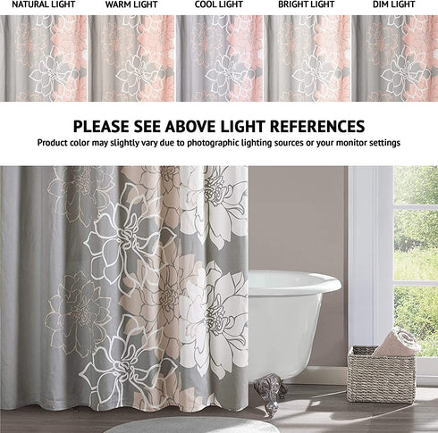 Madison Park Lola 100% Cotton Shower Curtain, Casual Large Floral Design, Modern Bathroom Decor, Machine Washable, Fabric Privacy Screen 72x72", Blush
