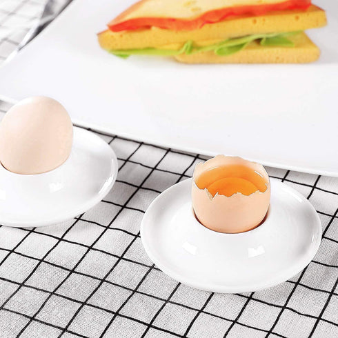 ComSaf Porcelain Egg Cups Plates with Base, Soft Boiled Egg Cup Holders White, Pack of 6