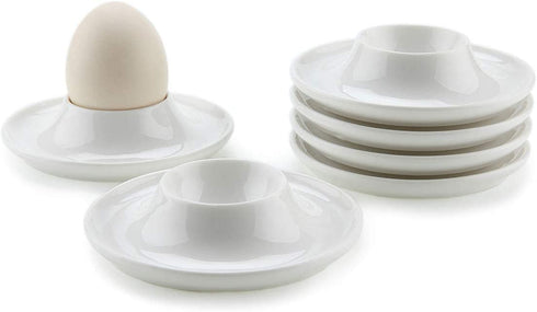 ComSaf Porcelain Egg Cups Plates with Base, Soft Boiled Egg Cup Holders White, Pack of 6