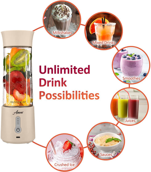 Portable Blender for Shakes and Smoothies, USB Rechargeable Personal Blender, Mini Blender with a 17.6oz Capacity, Strong Stainless-Steel Blades, and Powerful Motor, For Travel, Camping, Gym (Milk)
