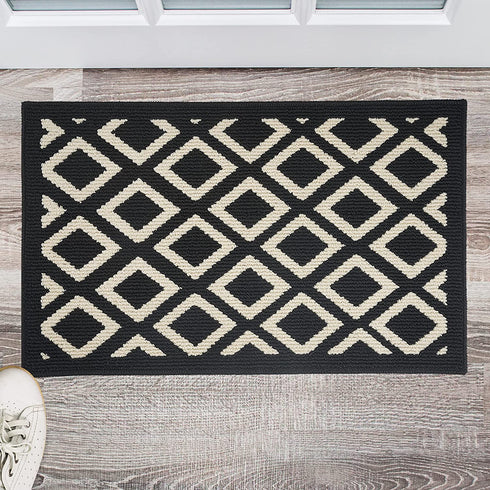 Feivea Indoor Doormat Durable Front Back Door Mat Outdoor Door Rug Resist Dirt Mat for Entryway Kitchen Patio Machine Washable Non Slip Easy Clean Low Pile, 20"x31.5" , Black and White