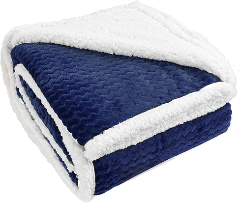 Tirrinia Super Soft Sherpa Throw Blanket Dark Blue Chevron 50" x 60" Reversible Fuzzy Micro Plush All Season Fleece TV Blanket for Bed or Couch
