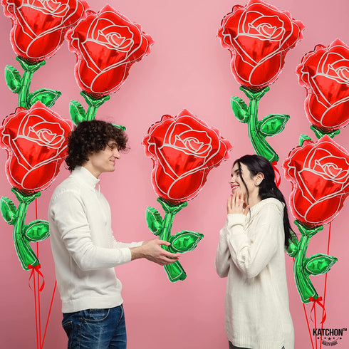 Big Rose Flower Balloon, 37 Inch - Pack of 6 | Valentines Day Balloons for Valentines Day Decor | Rose Balloons, Romantic Decorations Special Night | Flower Shape Balloon, Valentines Day Decoration