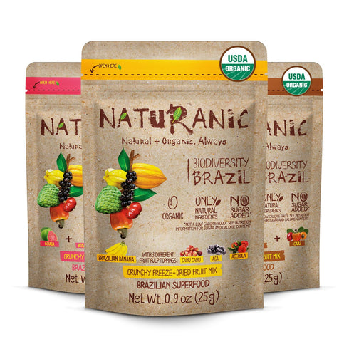 Naturanic Organic Freeze Dried fruit No Sugar Added -Natural Crunchy Freeze Dried Banana, Guava & Jabuticaba Mix -Freeze Dried Snacks Gluten Free, Vegan, Non-GMO, Variety , Pack of 3