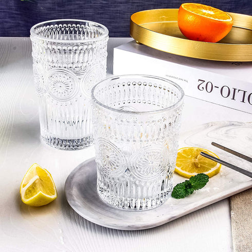 CZUMJJ 10 oz Romantic Water Glasses 6 Pack Premium Drinking Glasses Tumblers Vintage Glassware Set, Perfect for Drinking Whiskey, Juice, Beverages, Beer, Cocktail
