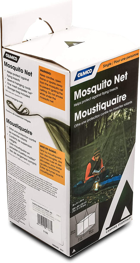 Camco Outdoor Campsite Mosquito Net Protection with Storage Bag- Fine Mesh Structure Keeps Bugs Out, Green Camo Color Blends with Environment - (51366)