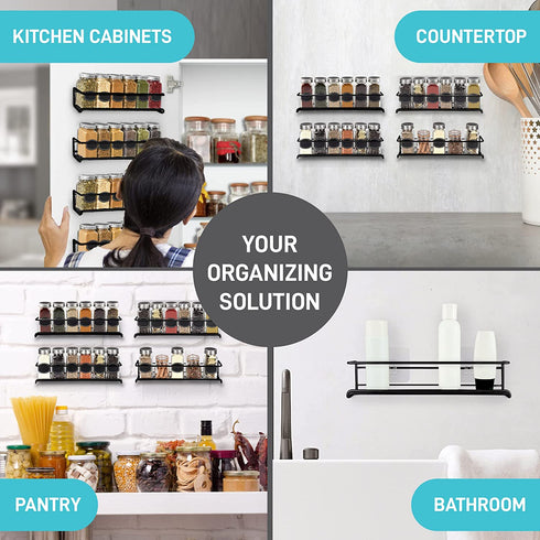 Ultimate Hostess Spice Rack Wall Mount - 4-Tier, Space-Saving Wall Spice Rack Organizer - Wall Mount Spice Rack Organizer for Spice Jars and Seasonings - Screw or Adhesive Hanging Spice Rack for Wall