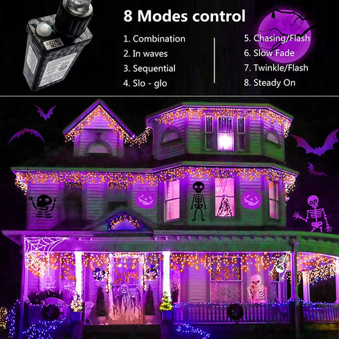 Hezbjiti Halloween Orange & Purple Lights Outdoor Decorations, 800 LED 65.6 FT 8 Modes 150 Drops Fairy String Curtain Lights for Halloween Decor Eaves Window Party Yard Garden Indoor