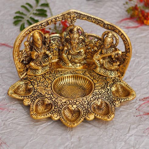 NOBILITY Laxmi Ganesha Saraswati Idol Diya Oil Deepak - Metal Lakshmi Ganesha Showpiece Statue - Traditional Diya for Diwali Puja - Diwali Home Decoration Items Gift