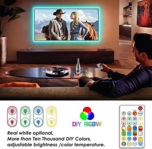 Bason TV Lights Behind, 6.56ft Ambient Light for 32-50inch TV with Upgraded 29 Keys Remote, 3000K Warm White and 6000K Ture White +RGB TV Backlight, USB TV Strip Lights for Gaming Room, HDTV, Monitor